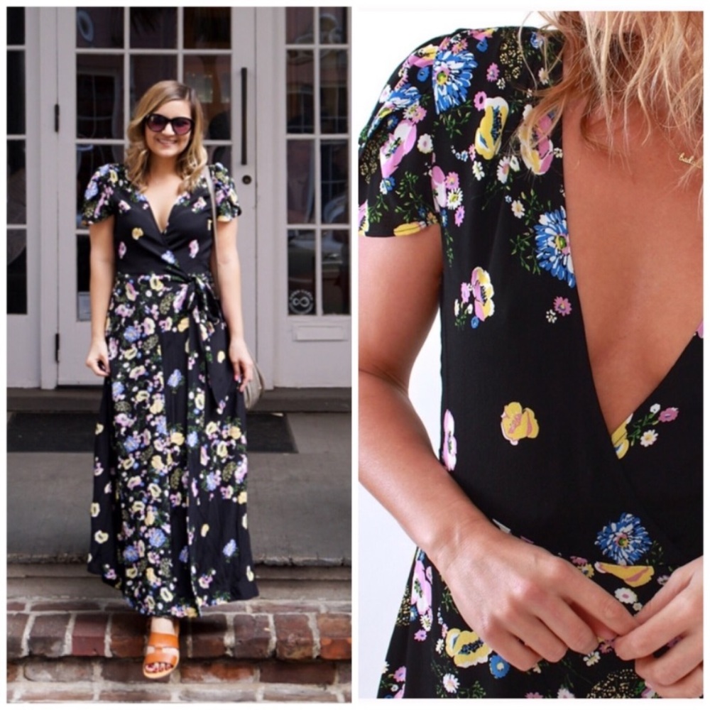 FREE PEOPLE Jess black floral wrap maxi dress